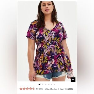 Rayon Slub Tiered Button-Front Top